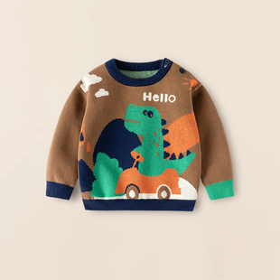 婴儿毛衣秋冬款男童宝宝纯棉套头双层加厚快活龙打底内搭针织衫