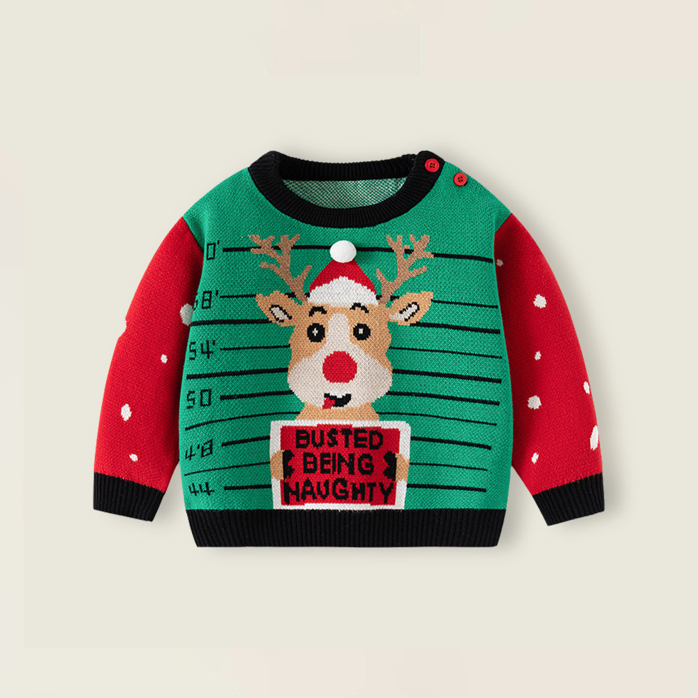 宝宝毛衣秋冬新款男女童婴儿a类纯棉圣诞麋鹿图案加厚内搭针织衫