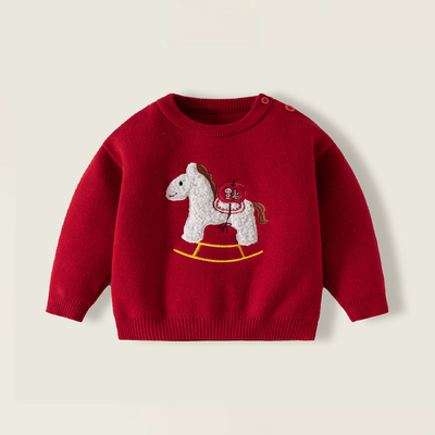 宝宝红色毛衣秋冬小马新年款