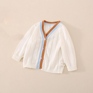 男童针织开衫薄款春夏婴儿小儿童纯棉镂空透气空调衫外套新款