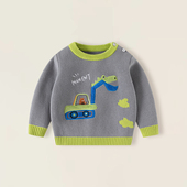 宝宝毛衣秋冬款 婴儿男童纯棉圆领恐龙套头双层加厚打底内搭针织衫