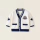 婴儿毛衣春秋款 外套 男童宝宝V领a类学院风单层白色条纹针织开衫