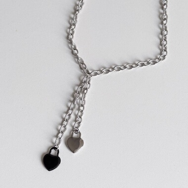 日韩系ins金属风黑银色爱心锁头拼接项链小众设计y2k甜酷复古叠戴