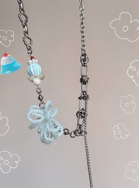 日韩系ins风果冻串珠花朵拼接项链小众设计复古y2k甜酷可爱锁骨链