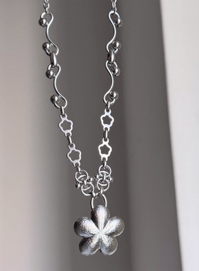 日韩系ins金属风花朵圈圈打结螺旋拼接项链小众y2k甜酷复古锁骨链