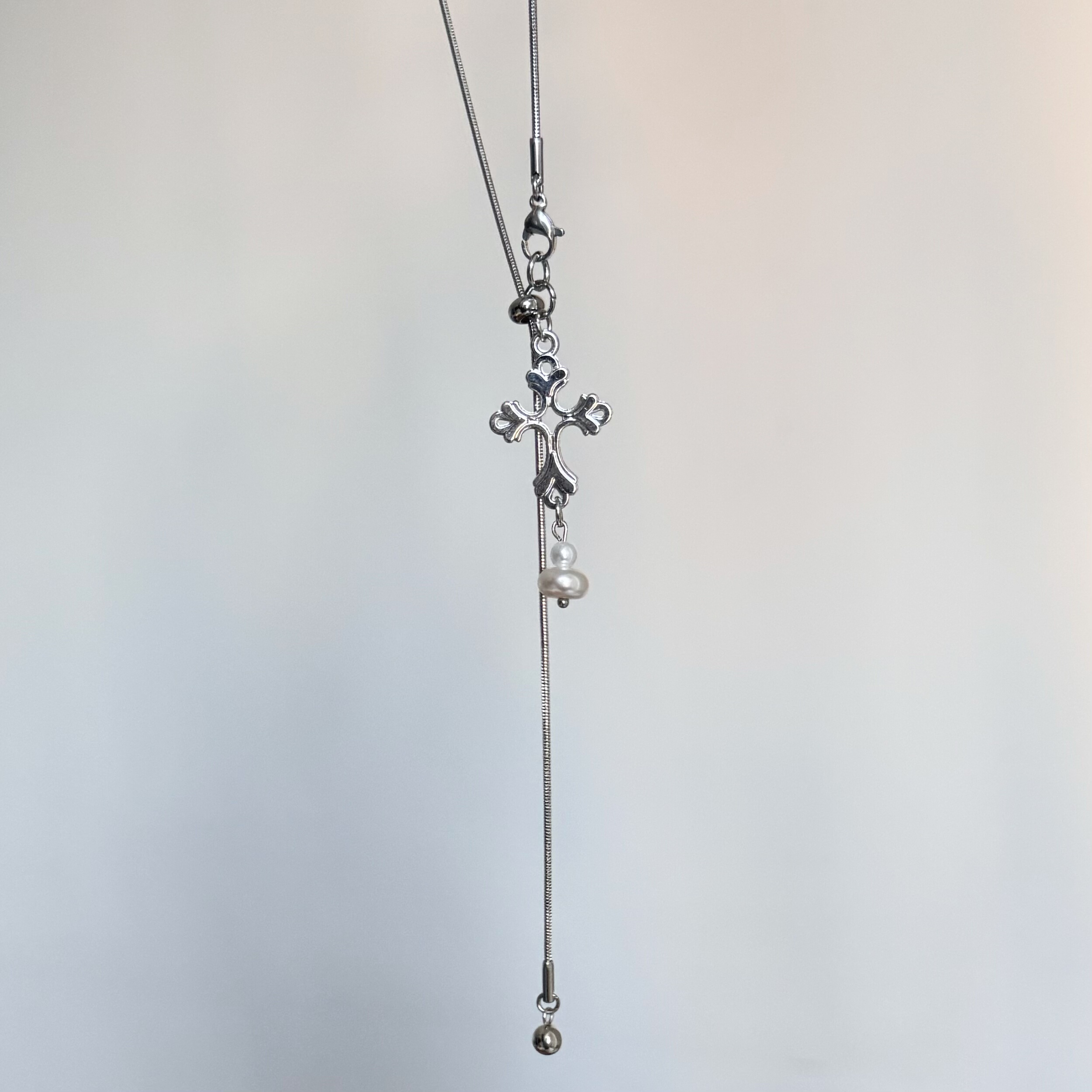 日韩系ins风十字架串珠抽拉蛇骨长项链小众简约复古甜酷y2k毛衣链