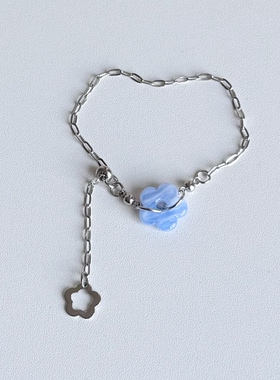 日韩系ins风复古可爱琉璃花朵抽拉调节手链小众y2k甜酷简约日常