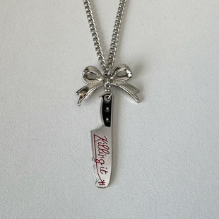 暗黑哥特朋克蝴蝶结匕首项链复古y2k亚比小众设计ins风锁骨链叠戴