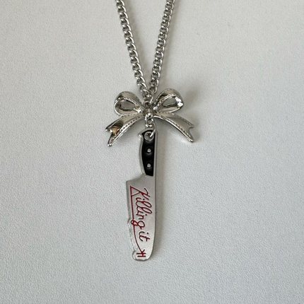 暗黑哥特朋克蝴蝶结匕首项链复古y2k亚比小众设计ins风锁骨链叠戴