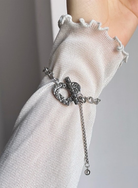 日韩系ins复古浮雕爱心ot扣抽拉调节手链小众甜酷y2k辣妹简约手饰