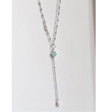 日韩系ins绿色玫瑰串珠拼接项链小众甜酷复古y2k简约气质Y形叠戴