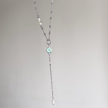 日韩系ins绿色玫瑰串珠拼接项链小众甜酷复古y2k简约气质Y形叠戴