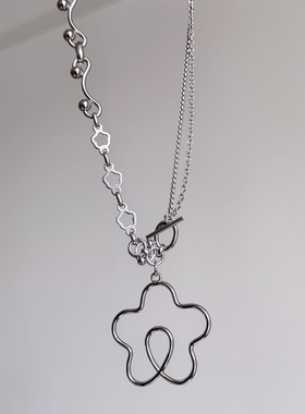 日韩系ins风可爱金属线条花朵螺旋ot扣项链小众y2k复古甜酷叠戴