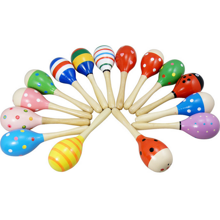 Wooden Maraca Rattles Egg Musical Shaker Sand Hammer Toy