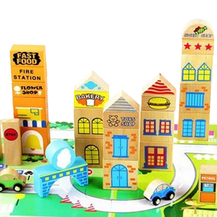 50pcs City Building Blocks Stacking Set Toy For Tiny Town