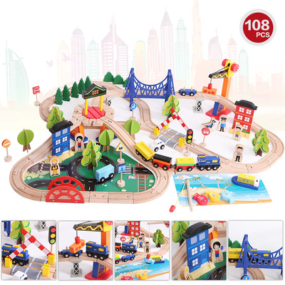 108pc Hand Crafted Train Triple Loop Railway Track Kids Toy