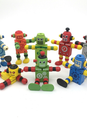 Montessori Wooden Robot Action Figure Educational Kids Toy