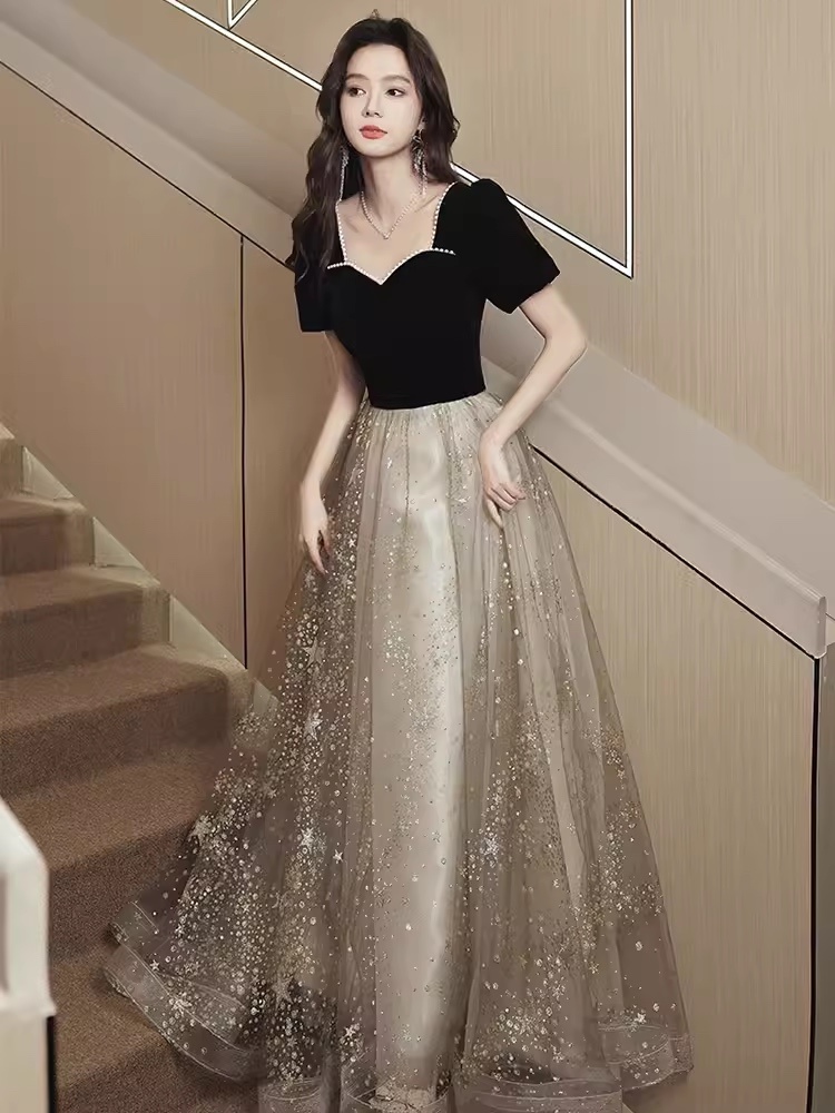 法式晚礼服女2024新款高级感仙气高端轻奢小众演出合唱团长裙主持