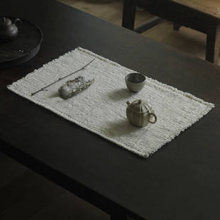 合行序 茶席纯手工缝制松弛感自然边双面凹凸棉小众原创茶席布垫