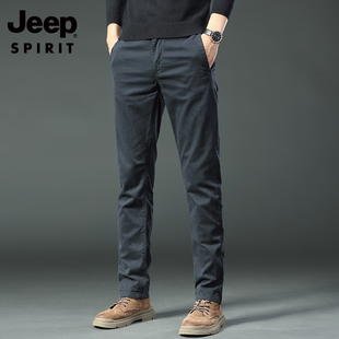 商务休闲裤 直筒高端弹力潮流百搭加绒裤 秋冬季 修身 子 新款 吉普男士