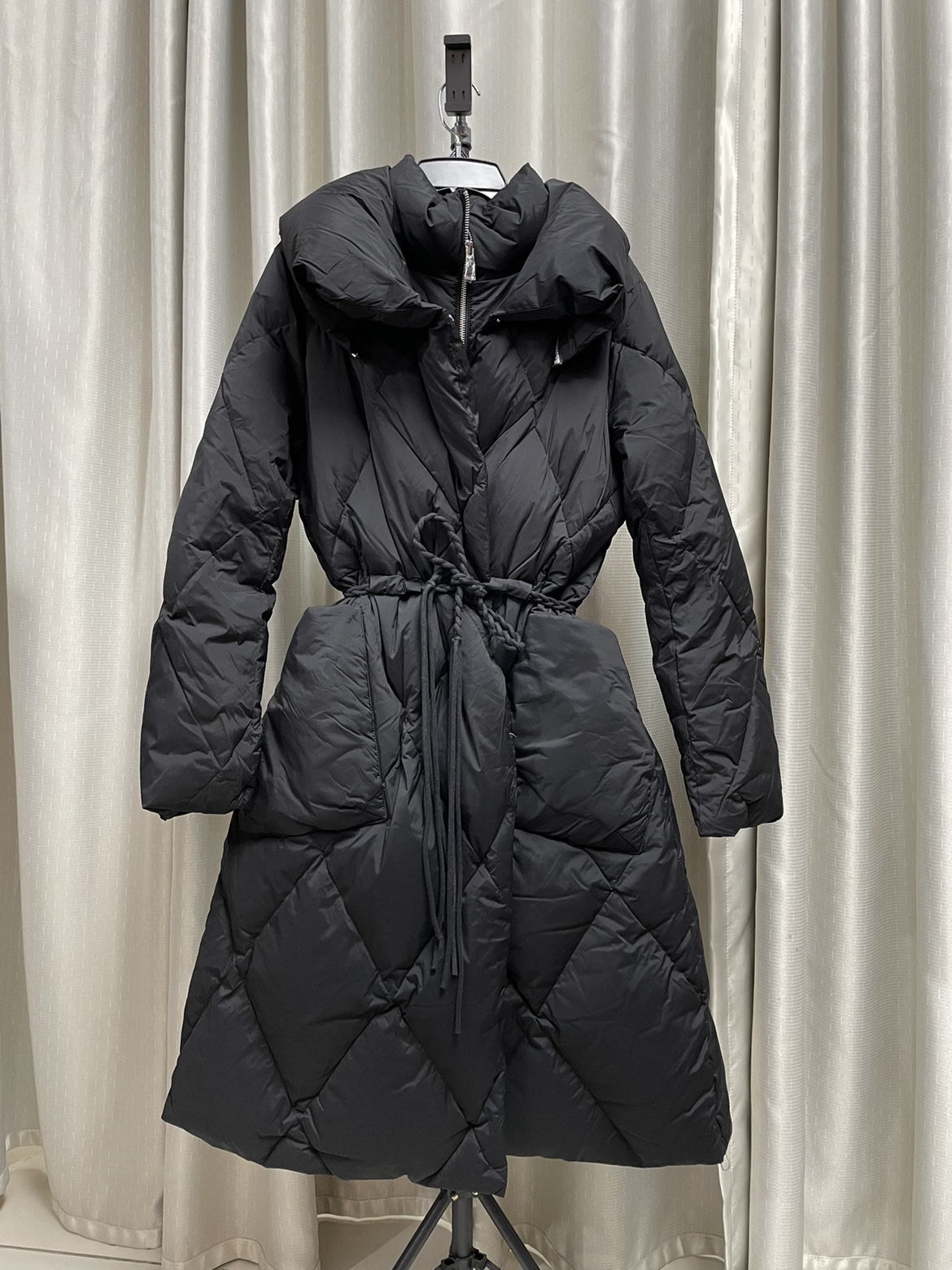 中长款羽绒服女23年新款羽绒服过膝厚冬季外套大菱形格