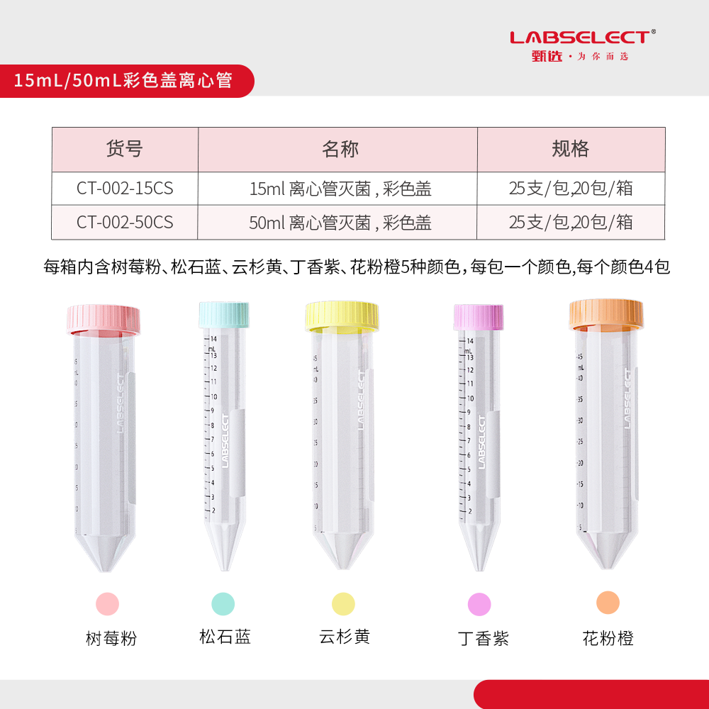 无菌离心管15ml/50ml彩色盖无酶