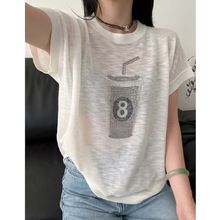 轻奢高级感烫钻薄款冰丝短袖女2025新款夏季宽松百搭圆领针织上衣