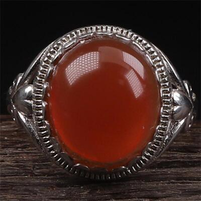 无裂天然原矿冰红戒面戒指女款