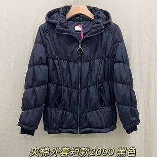 欧洲站2090大码女装200斤胖M黑咖哑光中厚秋冬棉衣外套帽扎袖显瘦