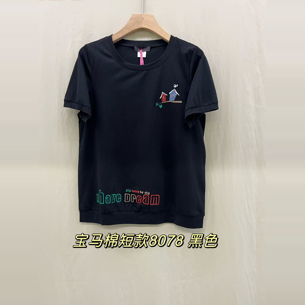 8078红色棉T恤2025夏装新款香港LC中年大码女装200斤胖M遮肚净色