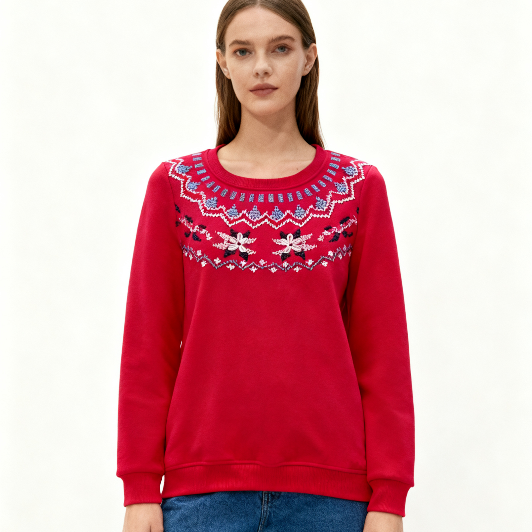 1618绣花加绒长袖大码女装200斤胖MM遮肚黑红长袖秋装新款斯文