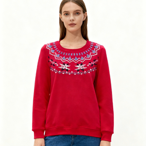 1618绣花加绒长袖大码女装200斤胖MM遮肚黑红长袖秋装新款斯文