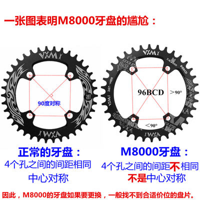 VXM山地自行车正负齿链轮 牙盘单盘96BCD盘片32/34T/36/38T圆椭盘