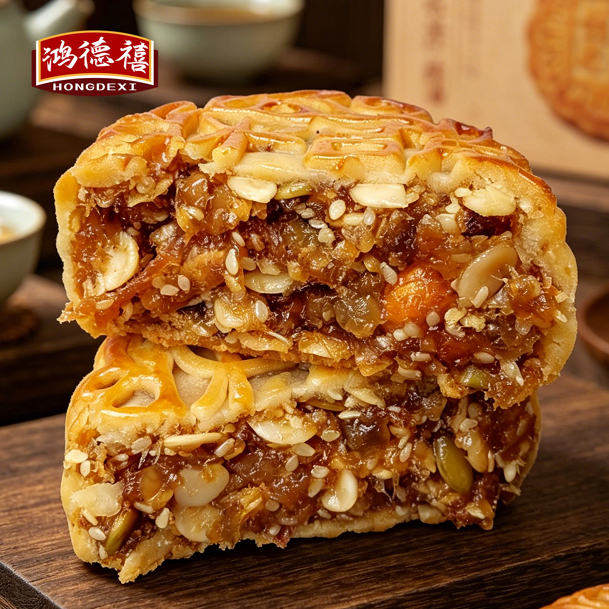 高州加头五仁月饼老式传统广东特产糕点零食茂名广式中秋节伍仁饼