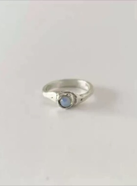 定制韩代小众设计mars925复古手工天然欧泊石925纯银戒指简约百搭
