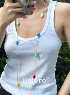 Bolero Shop彩色珐琅滴釉多层项链长款毛衣链叠戴锁骨链2025新品