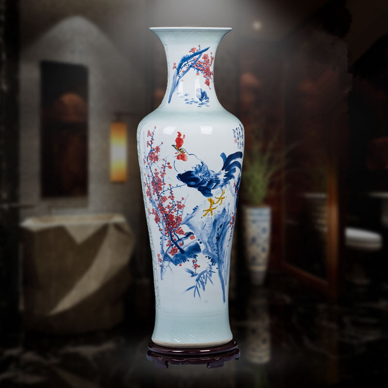 景德镇陶瓷器 鸡年大花瓶现代中式新房客厅家居装饰瓷瓶大摆件