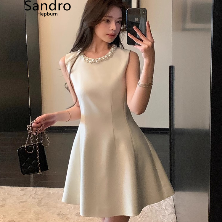 法式珍珠领赫本风连衣裙女夏