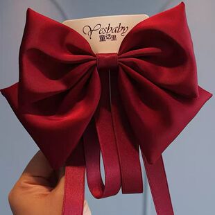 在逃公主落难红色缎面大蝴蝶结发夹儿童精致颅顶后脑勺披发弹簧夹