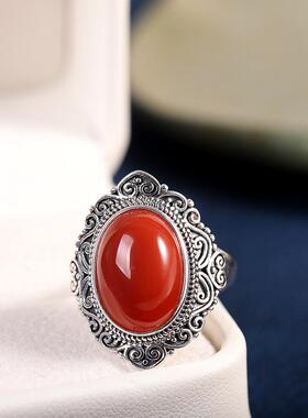 s925银饰品南红女士戒指