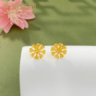 百泰黄金耳饰足金999耳钉女炫彩花线爱心雪花弯钩弯针养耳洞礼物