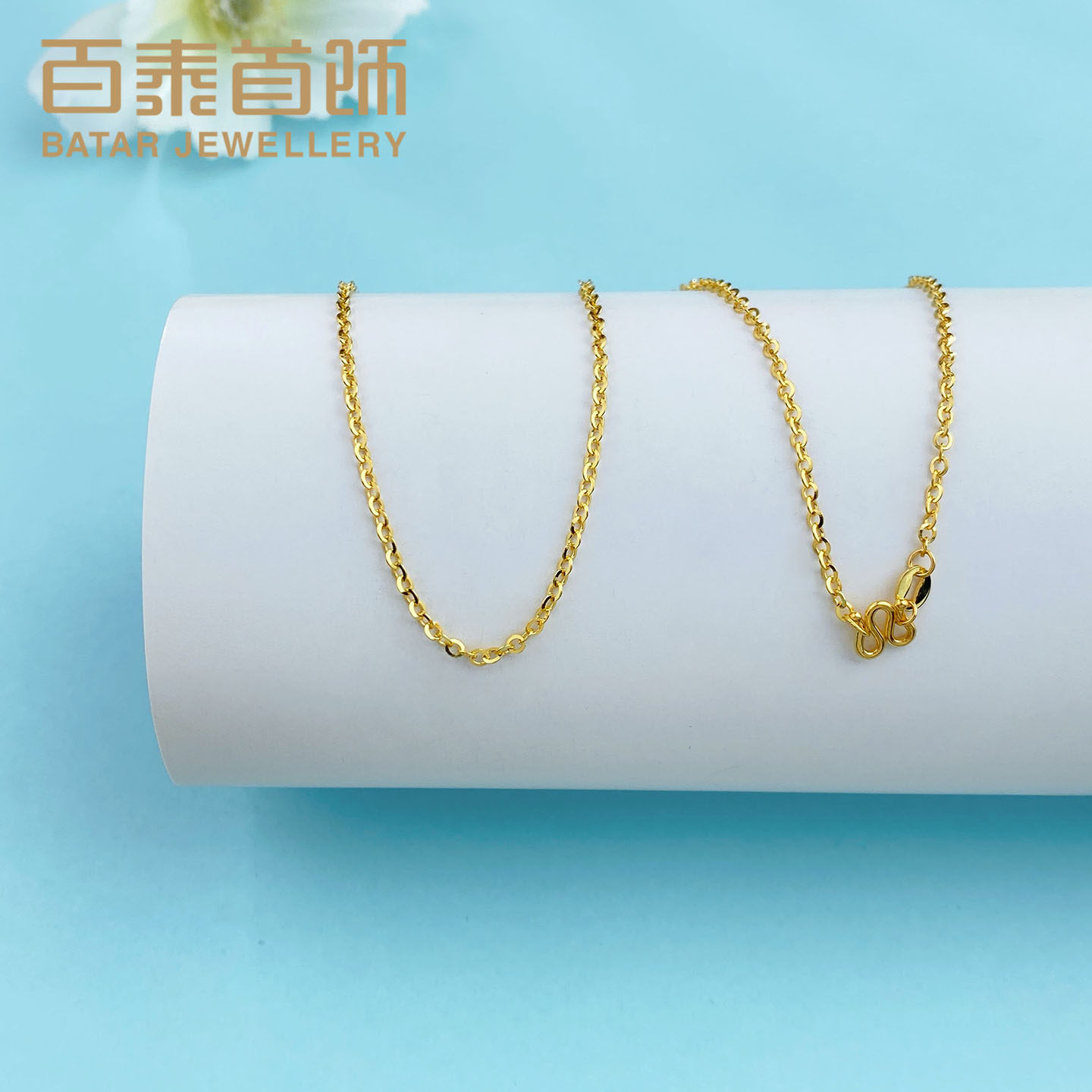 百泰首饰黄金项链女足金999素链女士百搭0字链闪0锁骨链男生日礼