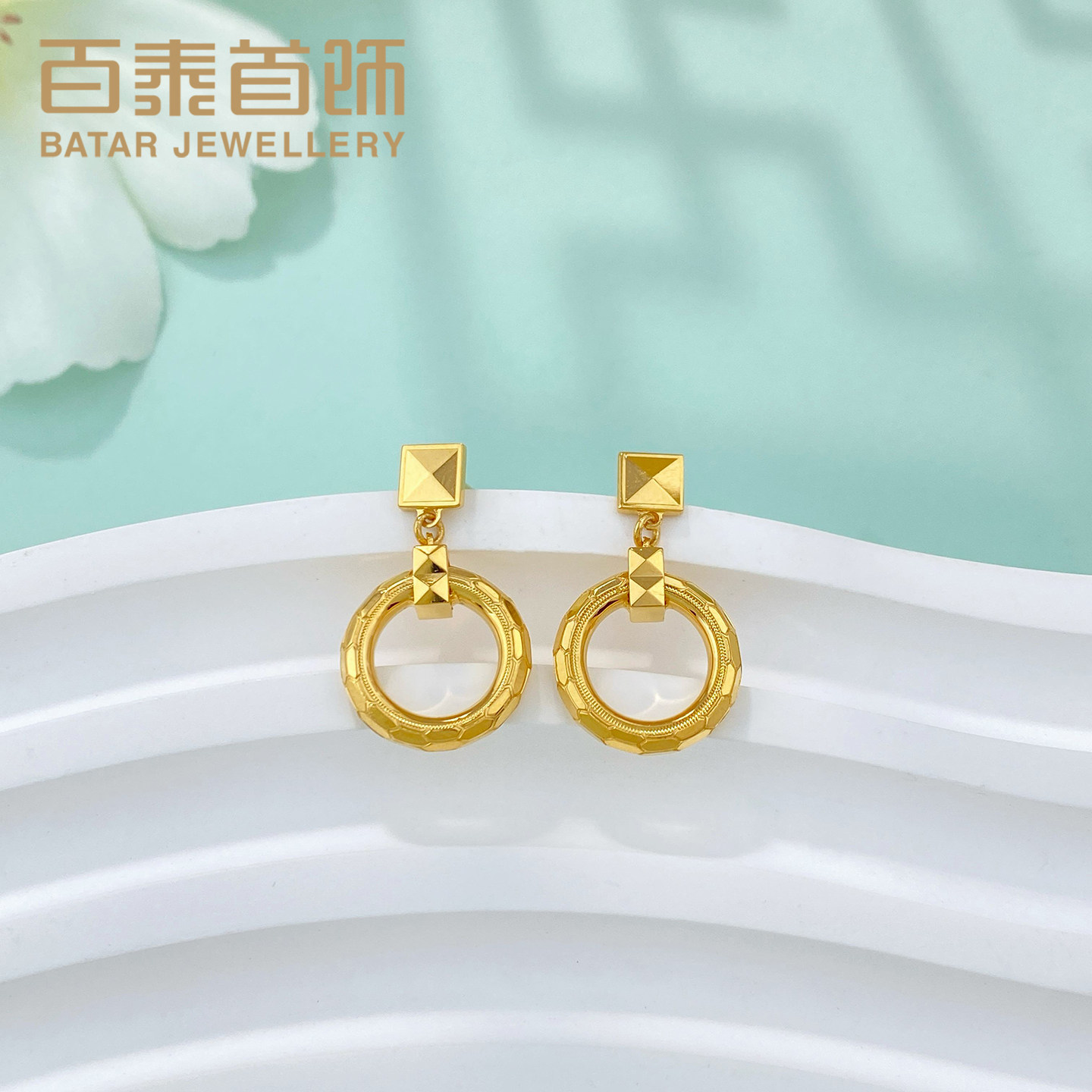 百泰方块黄金耳环圆环足金999耳钉几何养耳棒耳圈女时尚气质耳饰,黄金,细金工艺计价黄金耳饰,淘宝优惠券,粉丝福利购,淘宝优惠卷