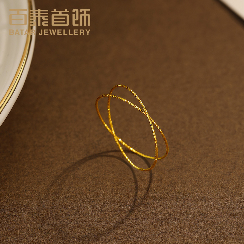 百泰车花黄金戒指足金女戒