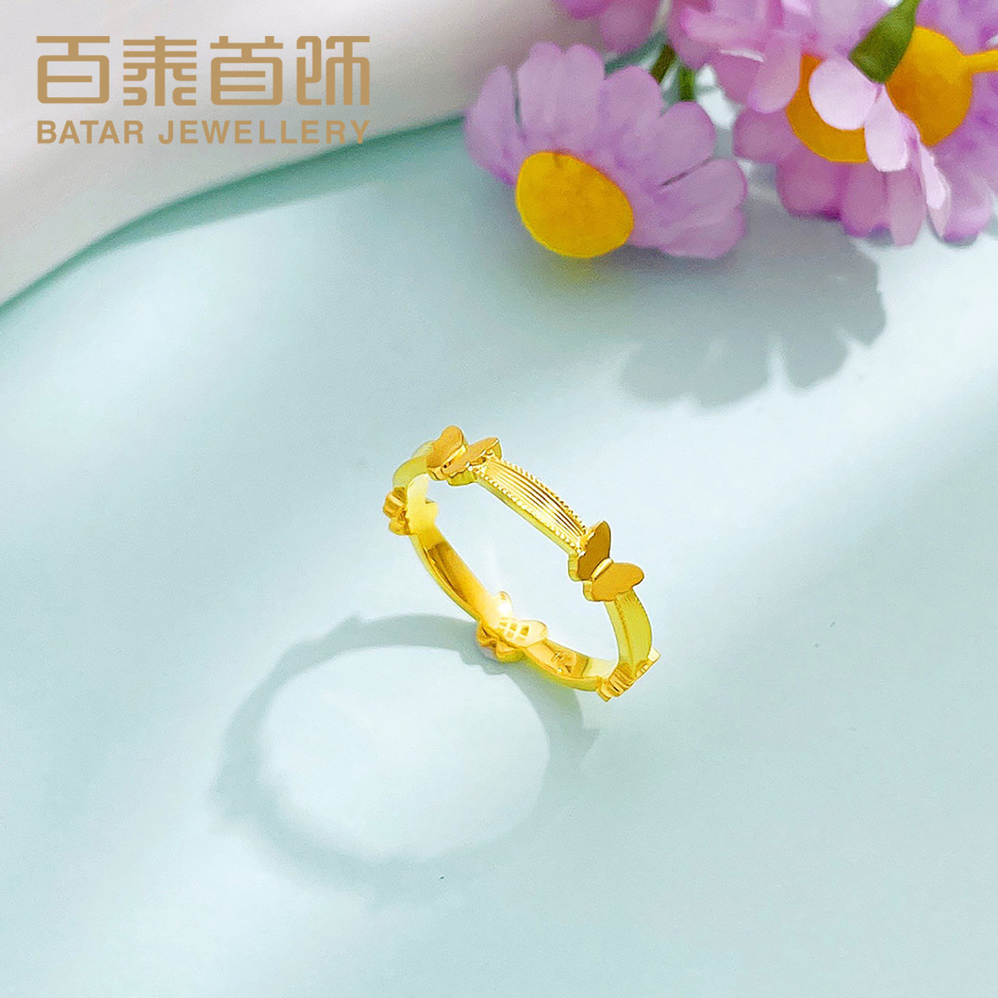 百泰黄金戒指999足金九紫离火小仙蝶时尚蝴蝶女戒结婚订婚金指环