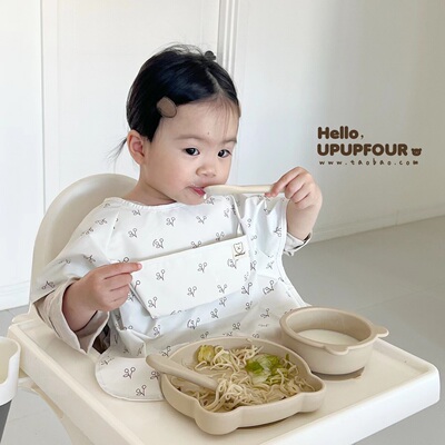 upupfour出口韩国宝宝吃饭罩衣防水围兜儿童婴幼儿短袖防脏反穿衣