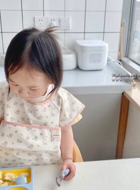 upupfour夏季韩国宝宝吃饭罩衣防水围兜儿童婴幼儿短袖防脏反穿衣