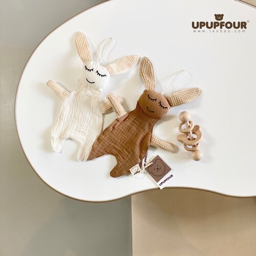 upupfour原创纯棉纱宝宝安抚巾婴幼儿睡觉口水巾兔子安抚方巾纯棉