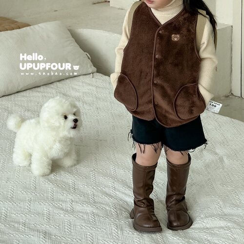 upupfour出口原创ins韩系小熊宝宝马甲背心男童女童保暖背心上衣