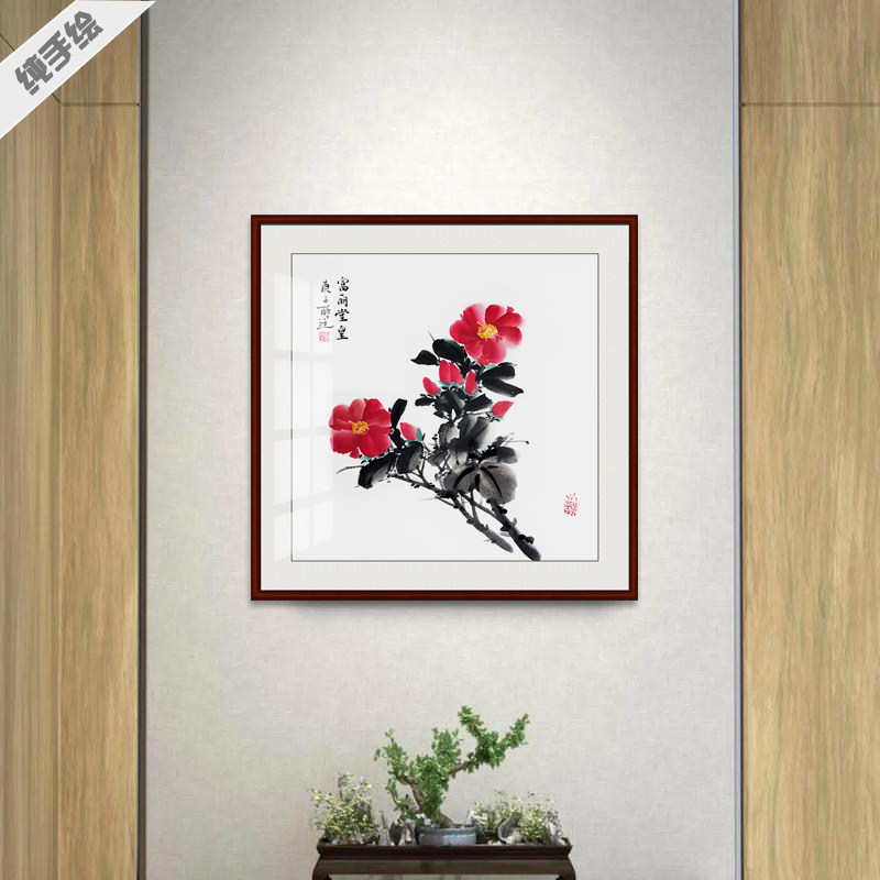 手工写意风小品百合杜鹃花国画